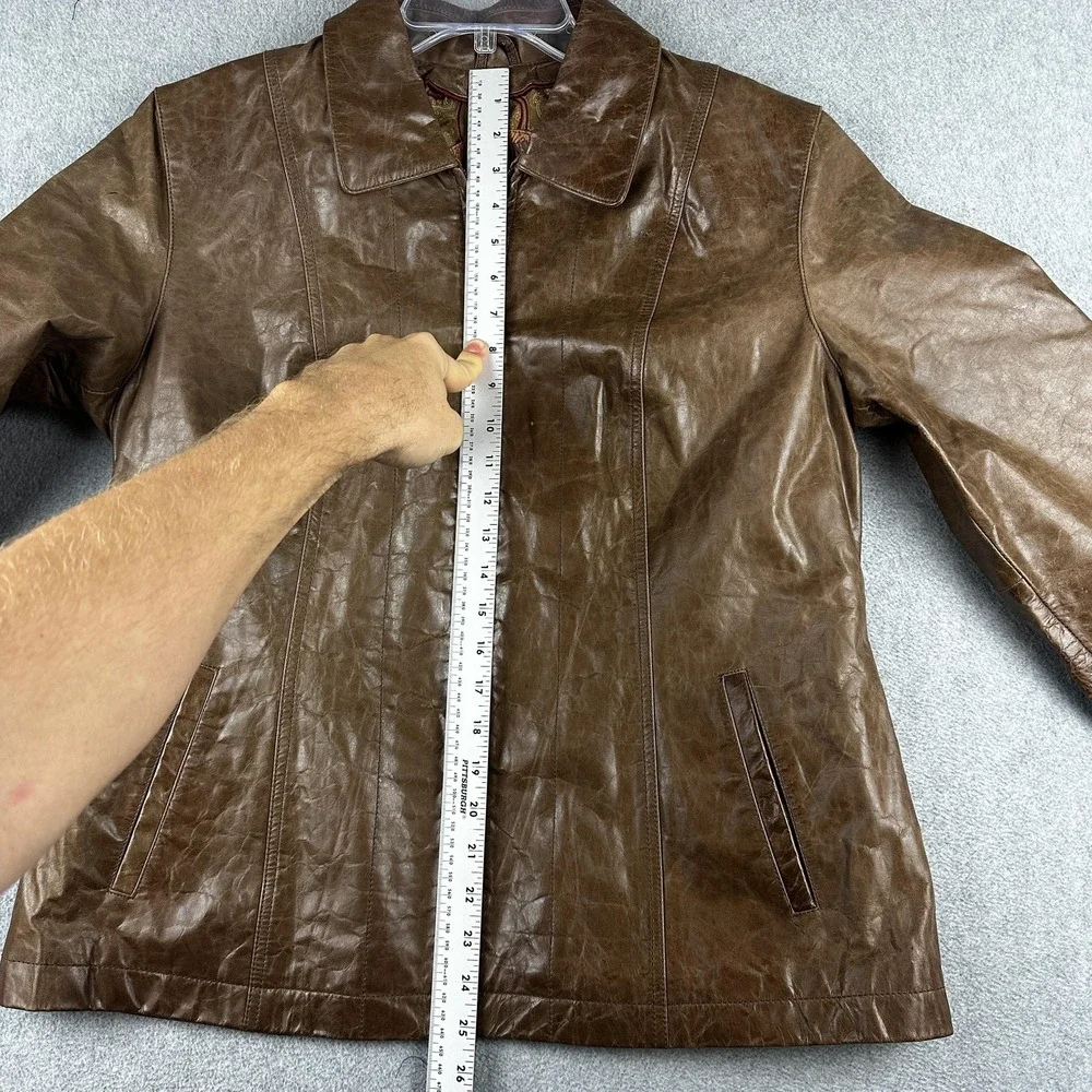Wilsons Leather Jacket Womens Large Brown Zip Paisley Lining Collar Pockets - Picture 4 of 11